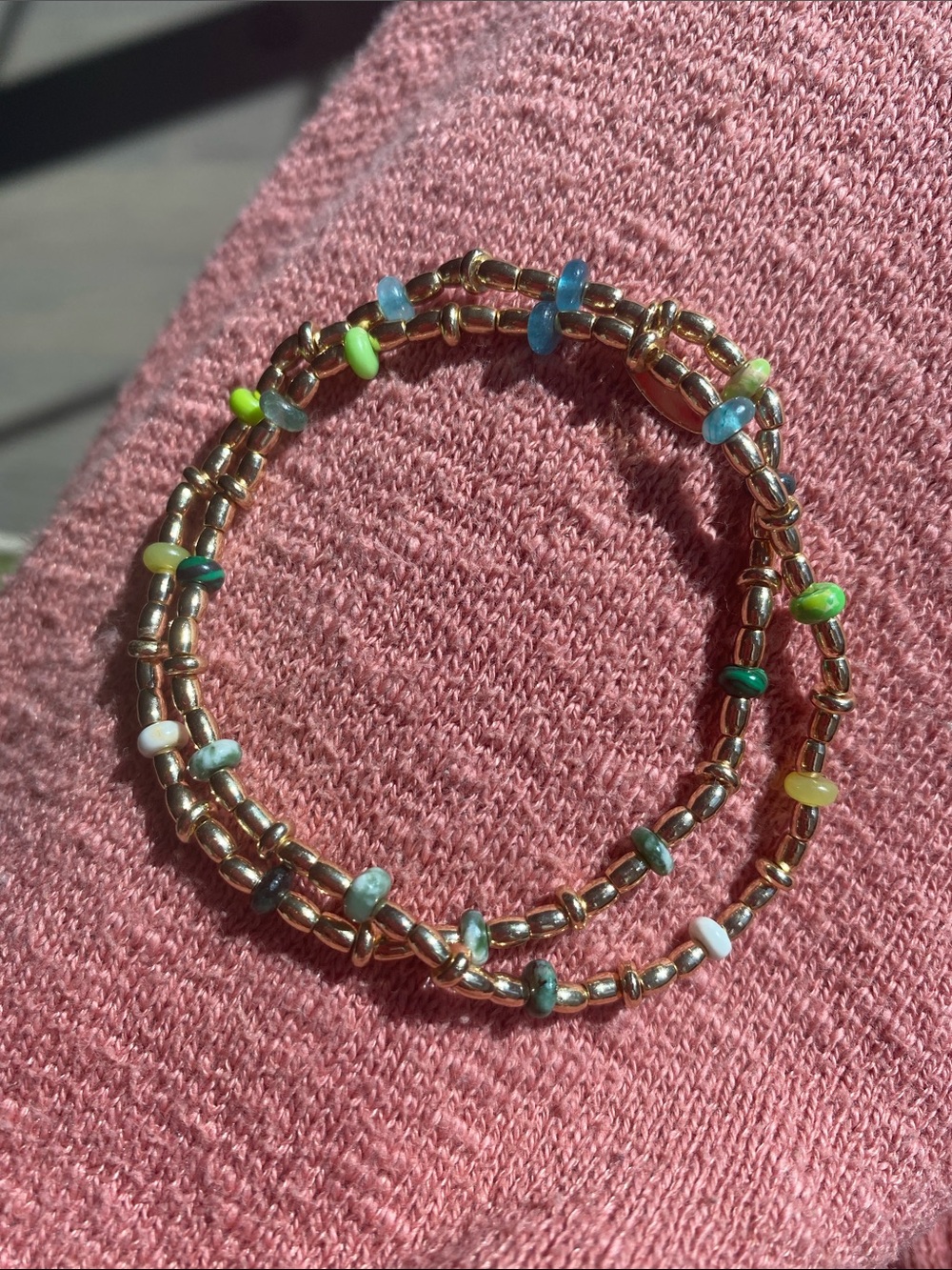 Anthropologie Gold Beaded Wrap Bracelet with Multicolor Accent Beads
